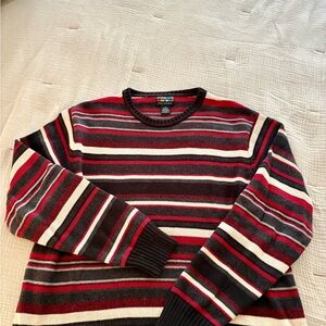 Alexander Julian Men's Striped Crewneck Sweater - Red, Black, Cream
